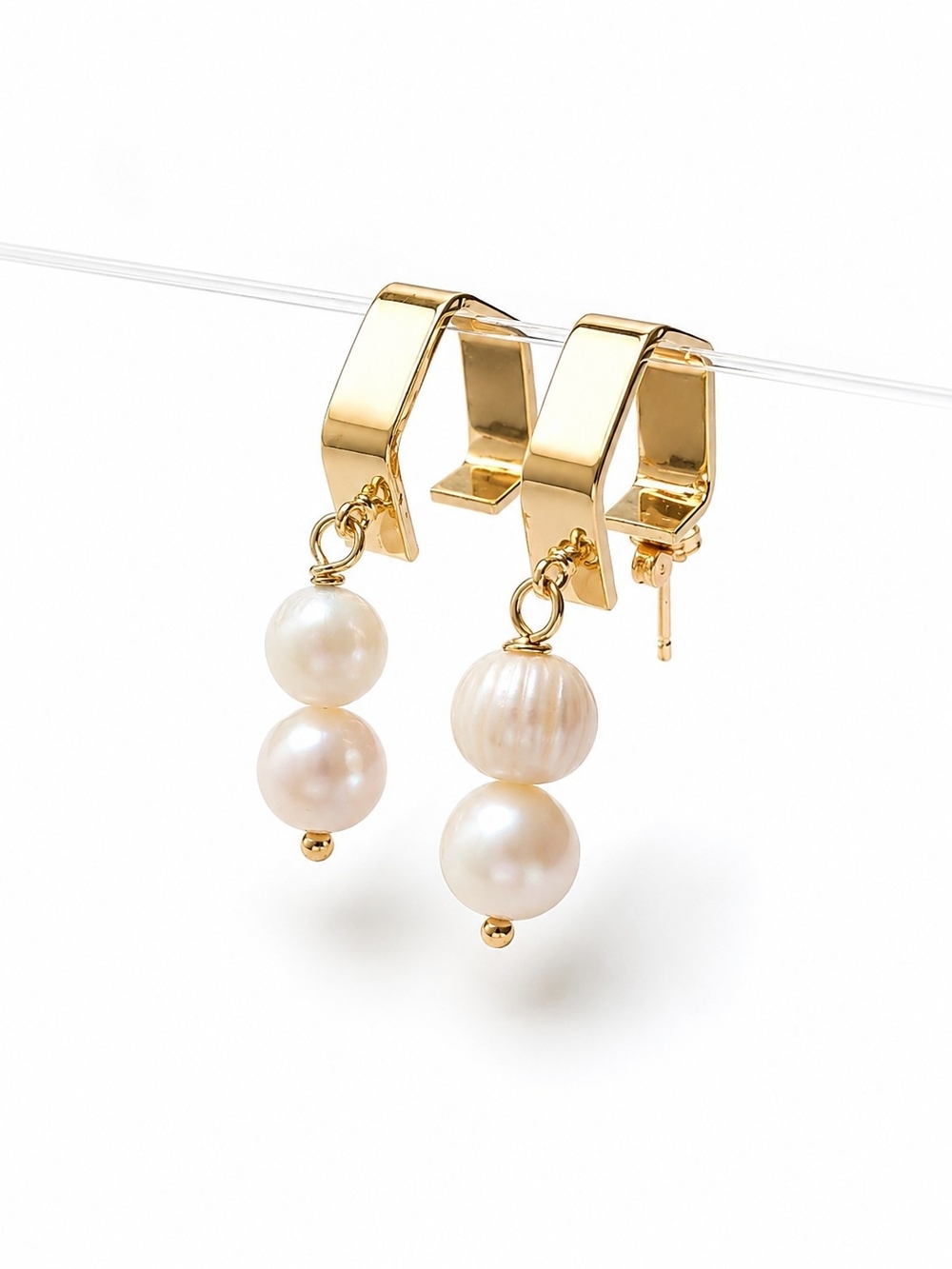 Gold Huggie Earrings with Freshwater Pearl Drops